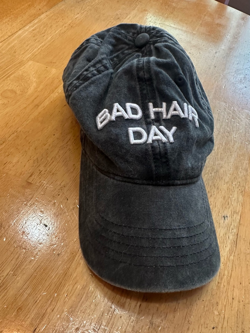 Washed Black 'BAD HAIR DAY' Embroidered Baseball Cap